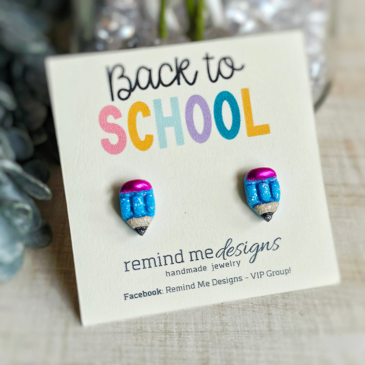 Blue Glitter Pencil Clay Stud Earrings