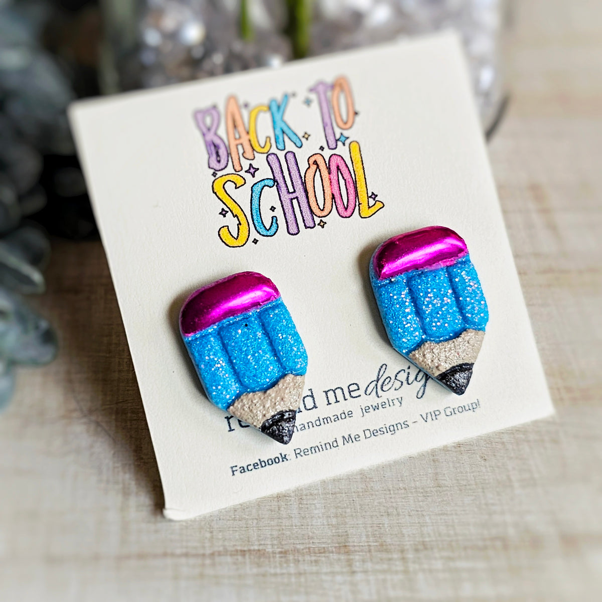 Blue Glitter Pencil Clay Stud Earrings