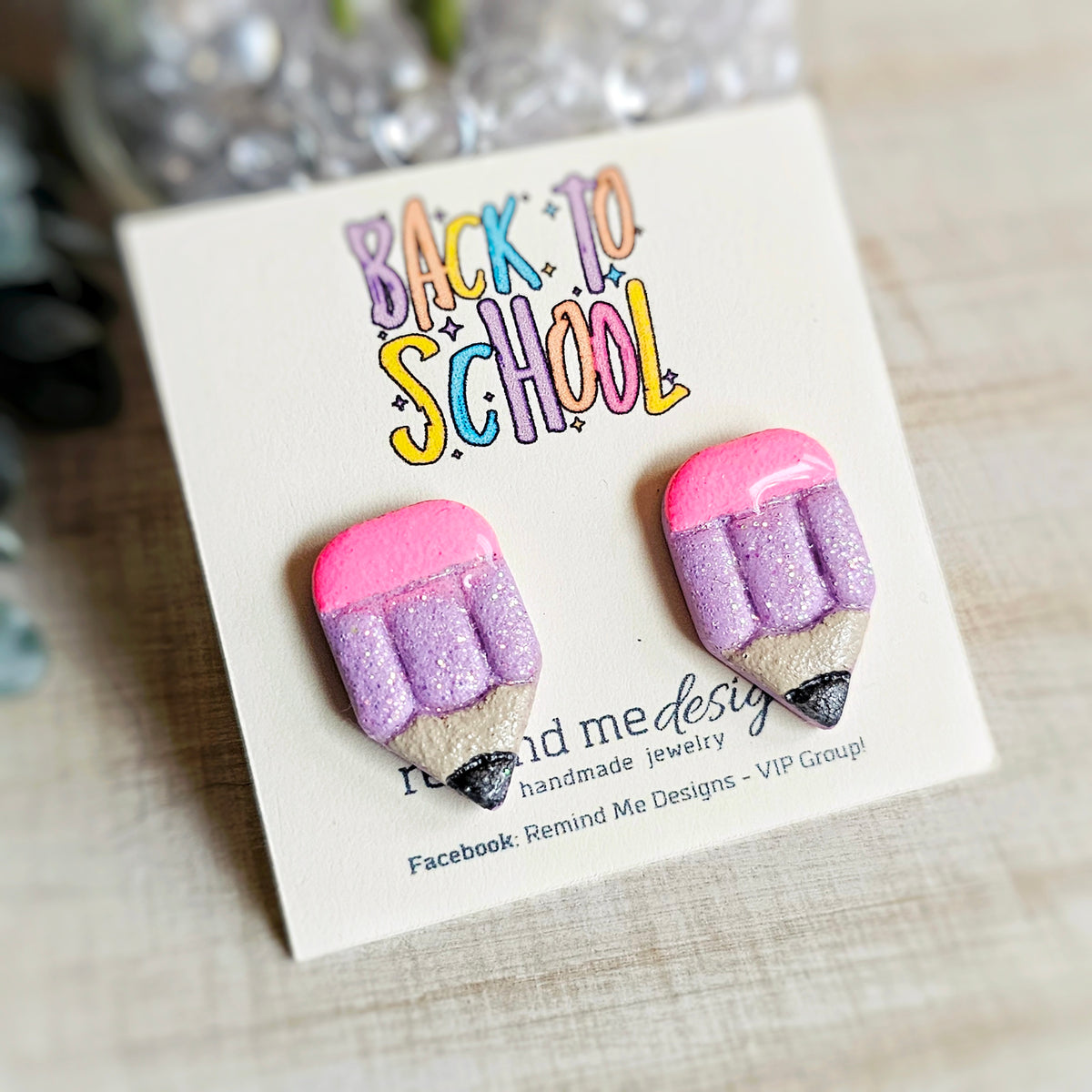 Purple Glitter Pencil Clay Stud Earrings
