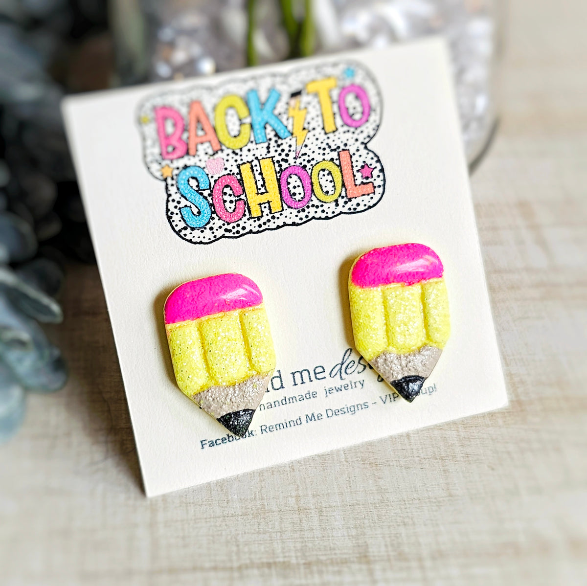 Yellow Glitter Pencil Clay Stud Earrings