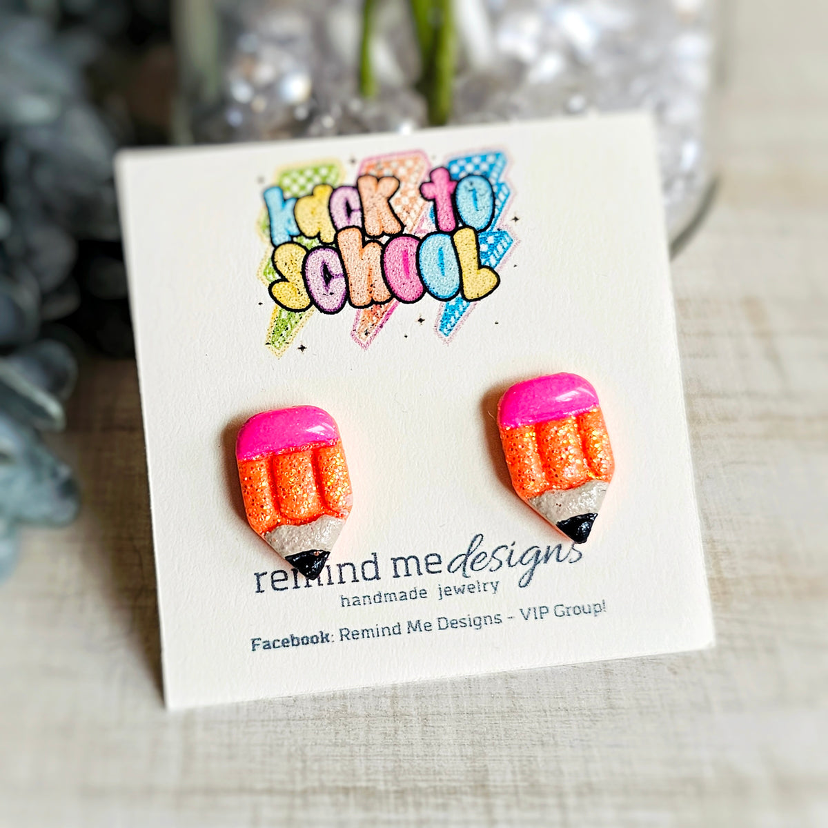 Orange Glitter Pencil Clay Stud Earrings