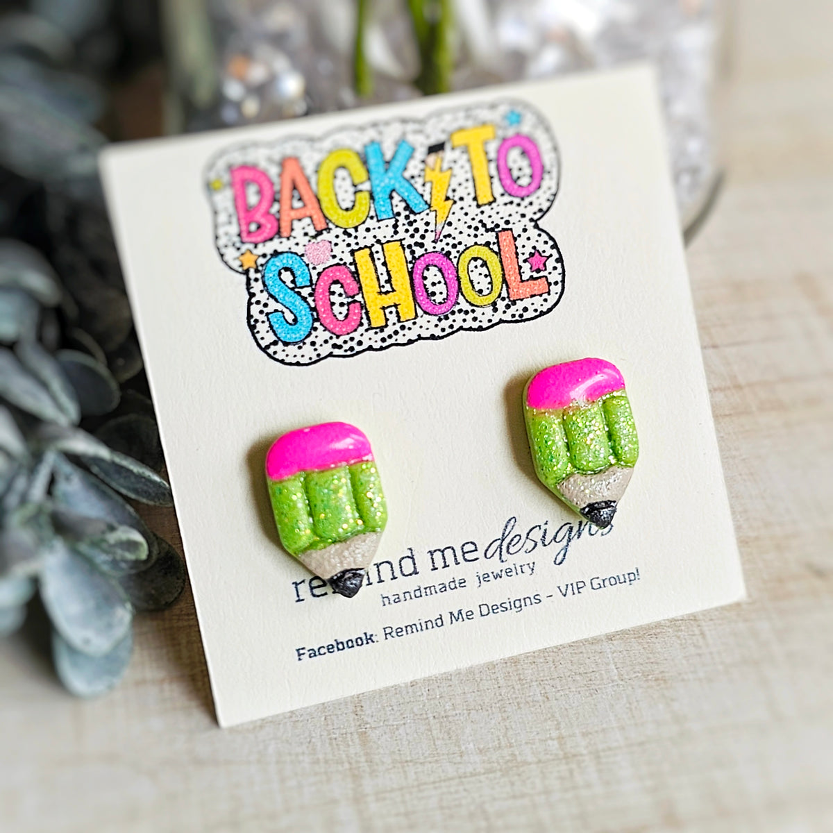 Green Glitter Pencil Clay Stud Earrings