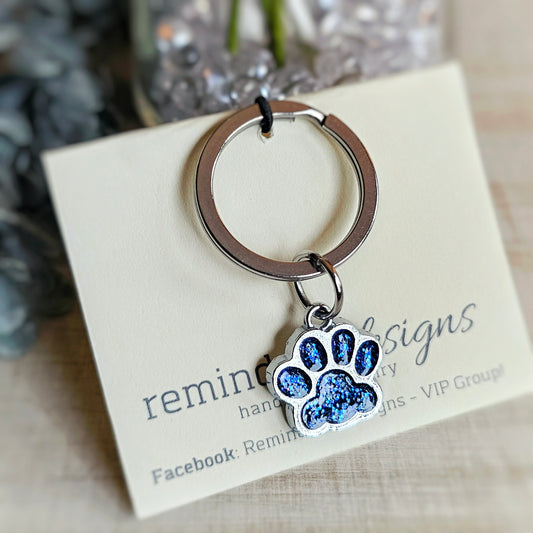 Blue Glitter Paw Keychain