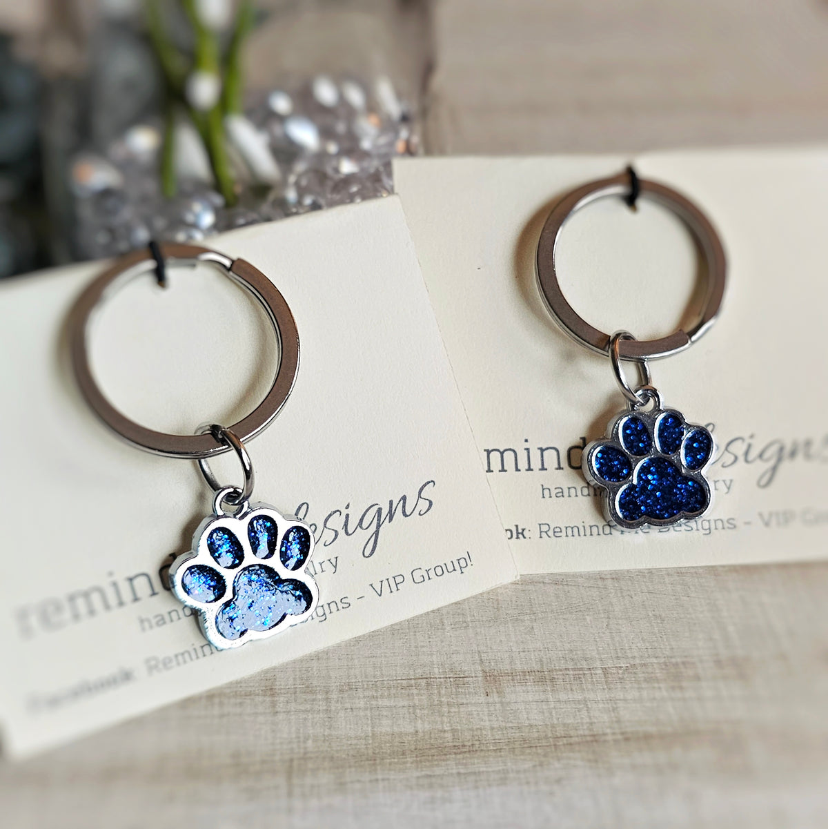 Blue Glitter Paw Keychain