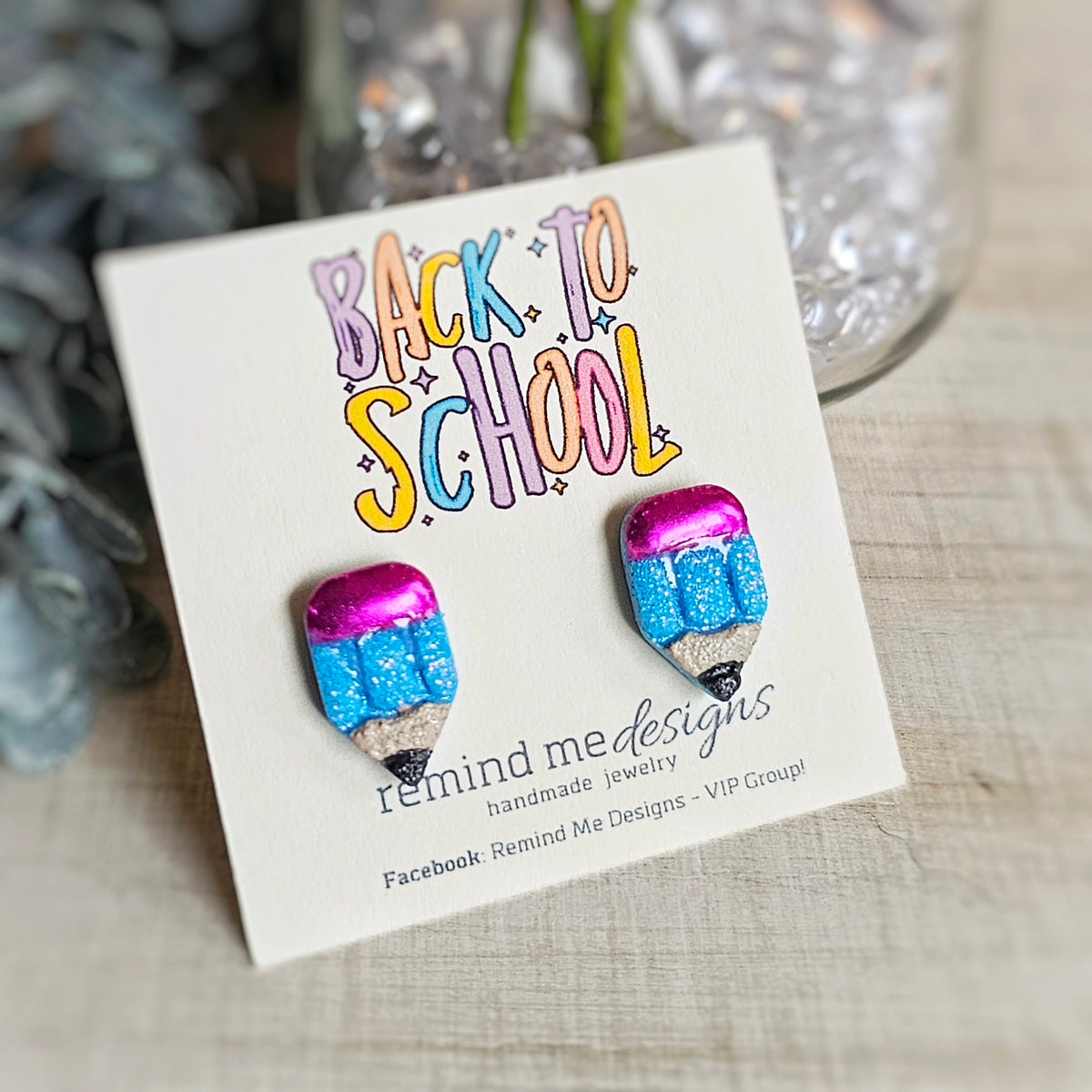 Blue Glitter Pencil Clay Stud Earrings