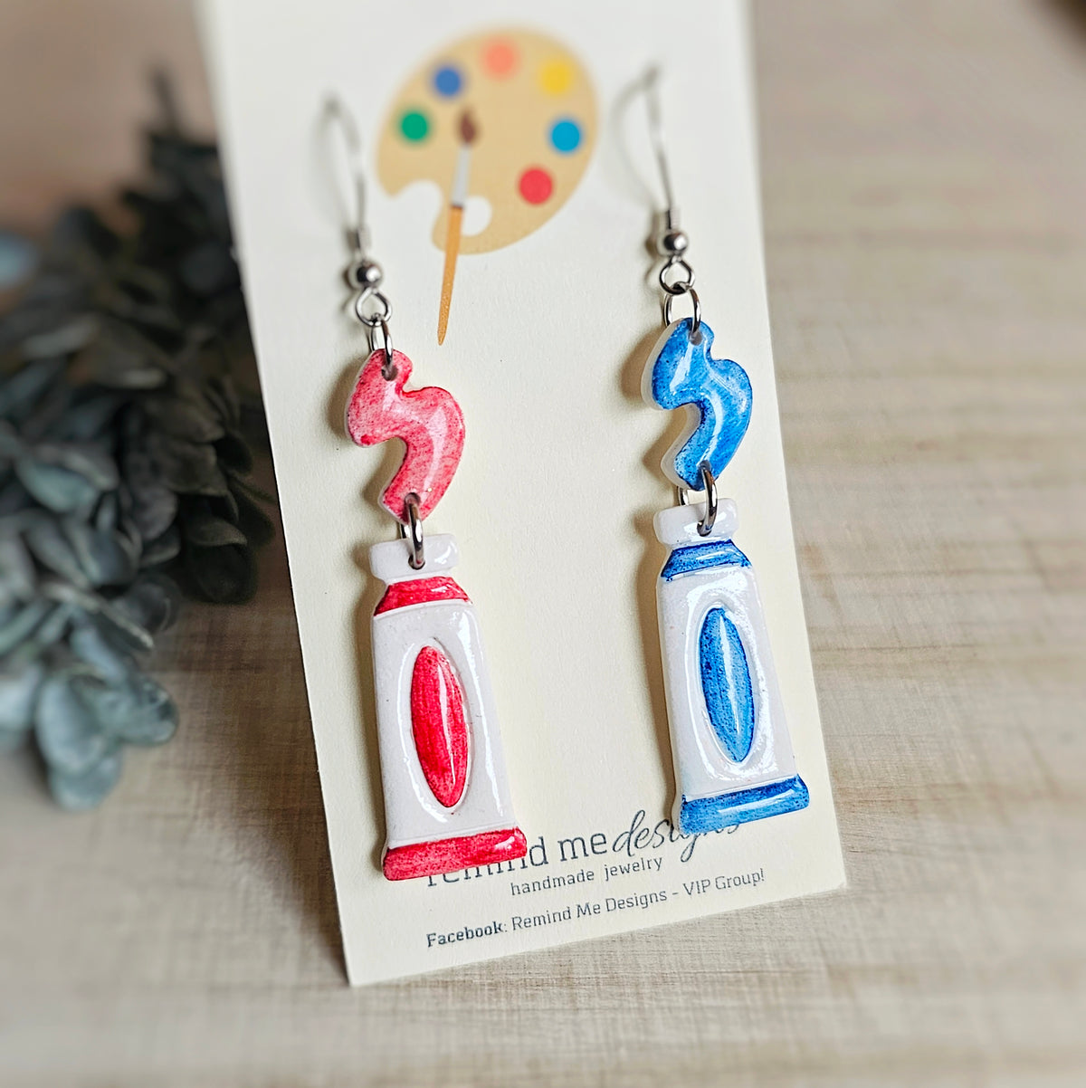 Blue and Red Artist Paint Tube Clay Dangles
