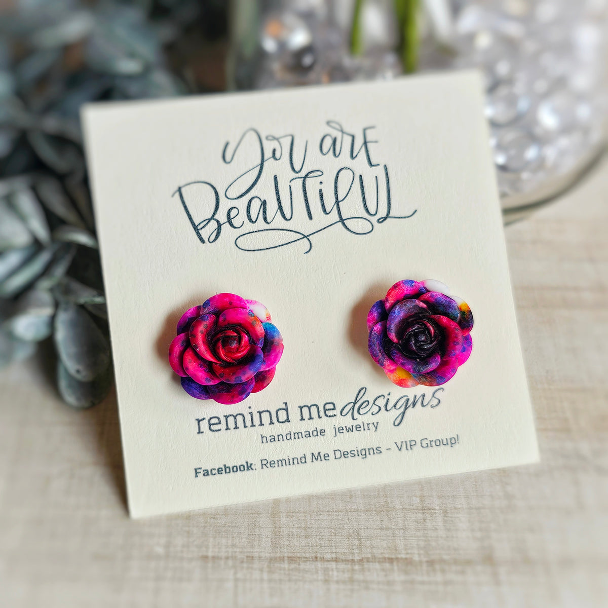 Pink Flower Stud Earrings
