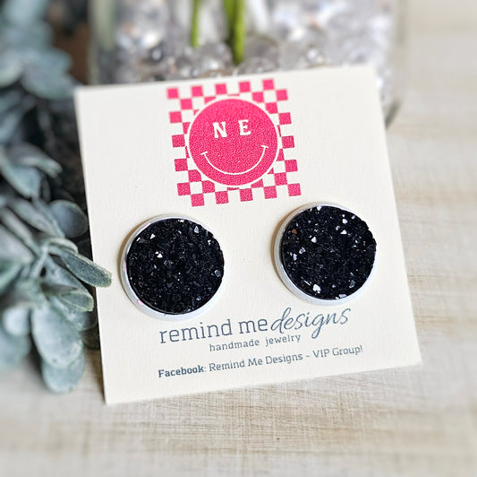Black and White Druzy Stud Earrings