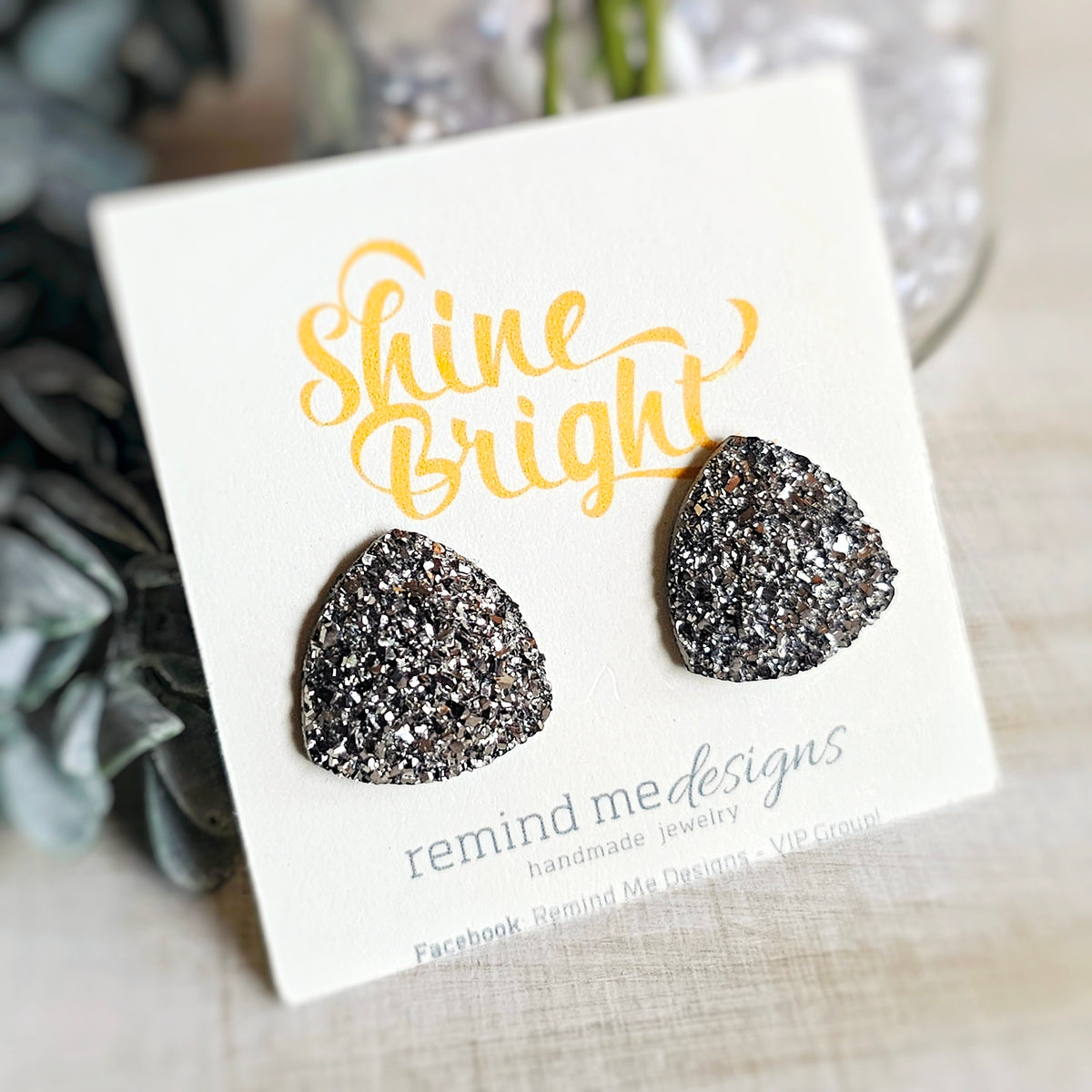 Gunmetal Silver Druzy Stud Earrings