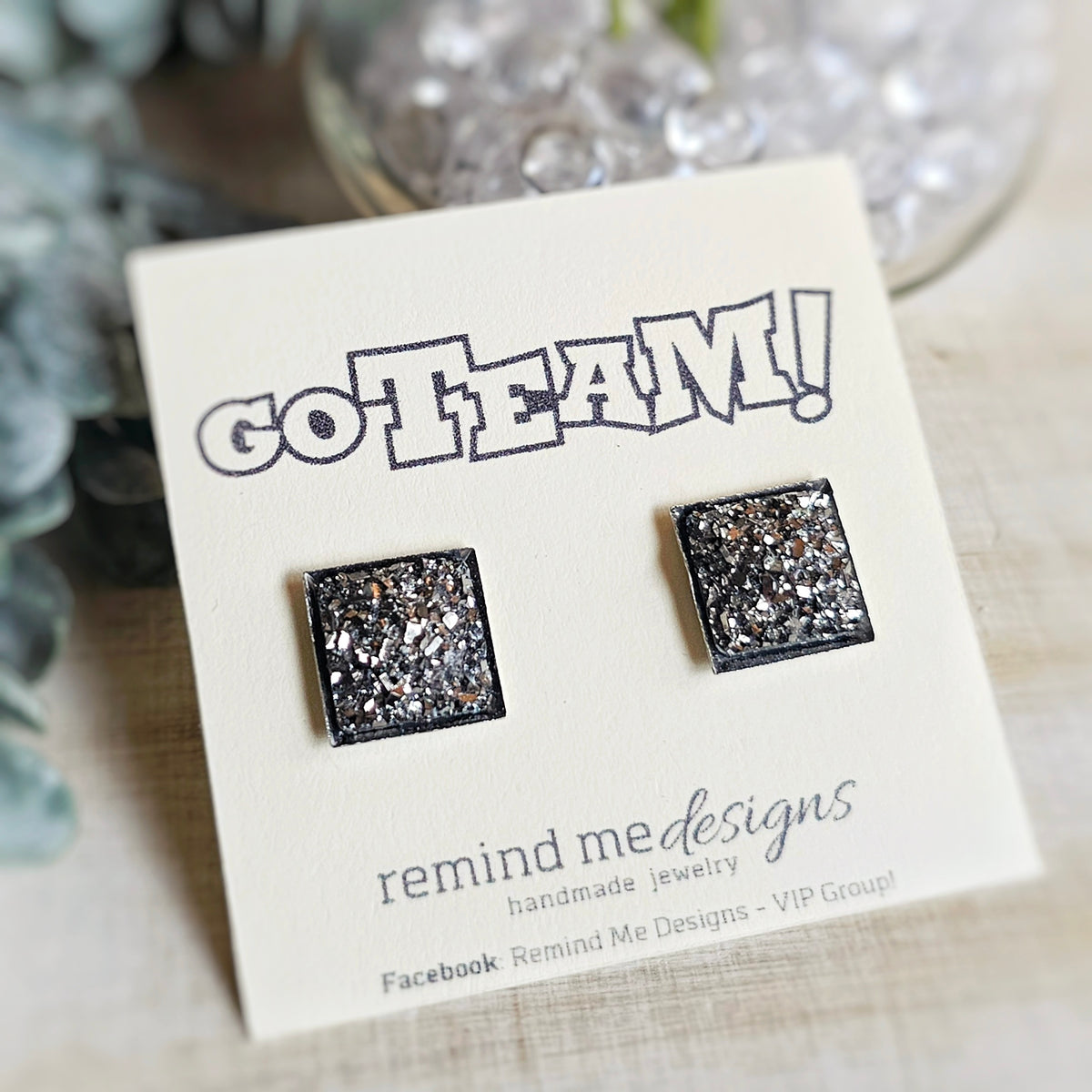 Gunmetal Silver Druzy Stud Earrings