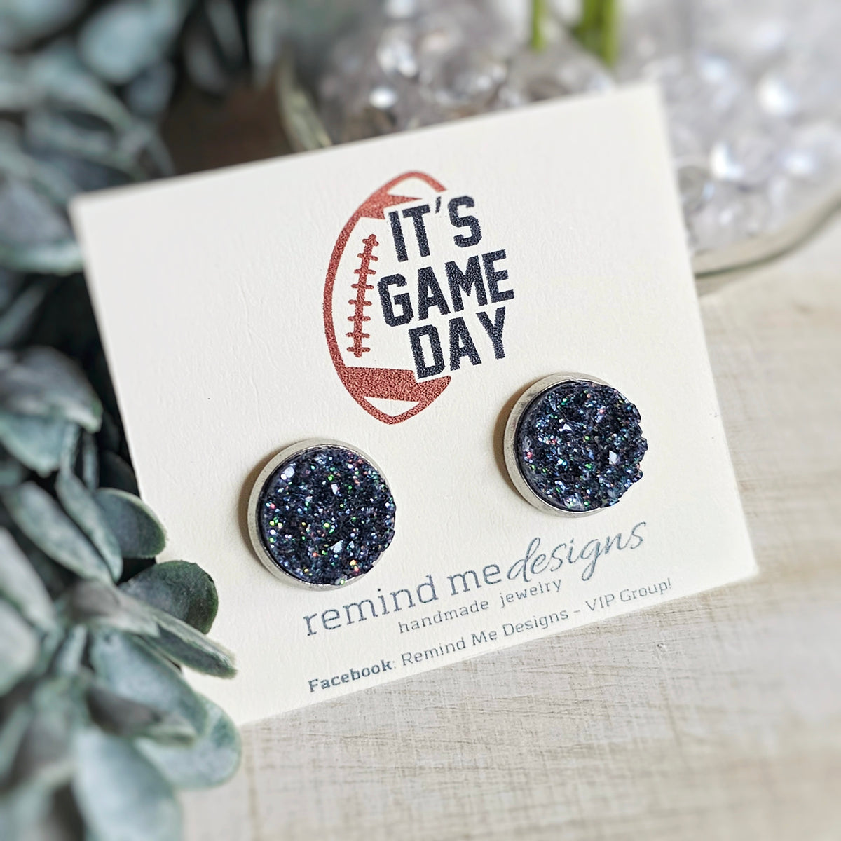 Gunmetal Silver Druzy Stud Earrings
