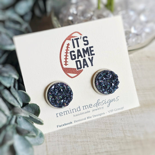Gunmetal Silver Druzy Stud Earrings