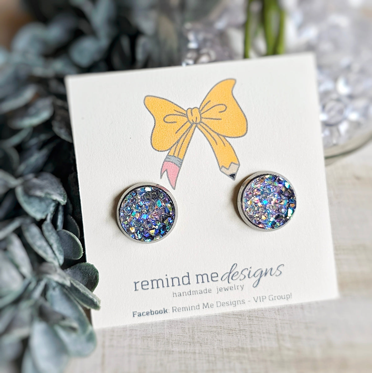 Iridescent Silver Druzy Stud Earrings