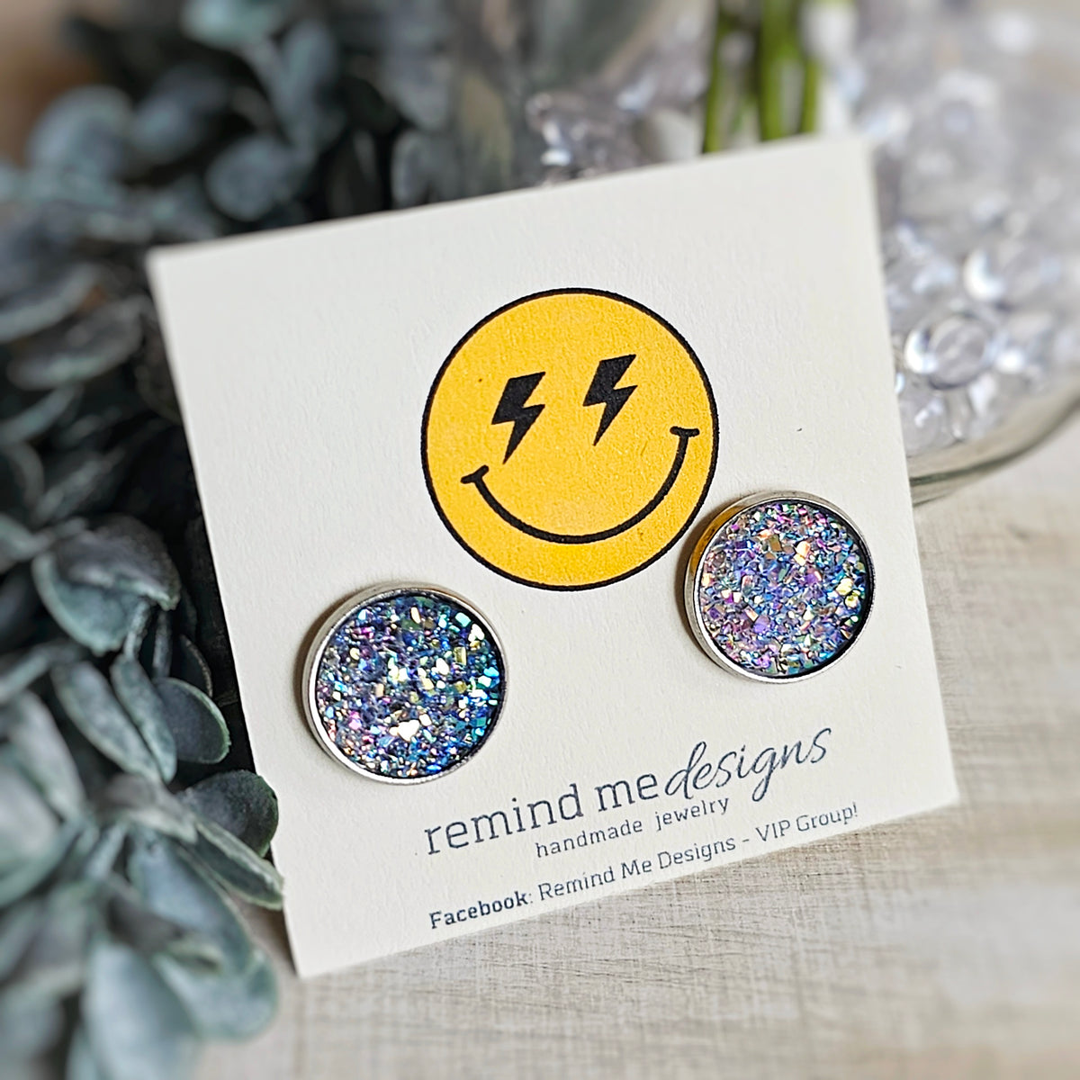 Iridescent Gray Druzy Stud Earrings