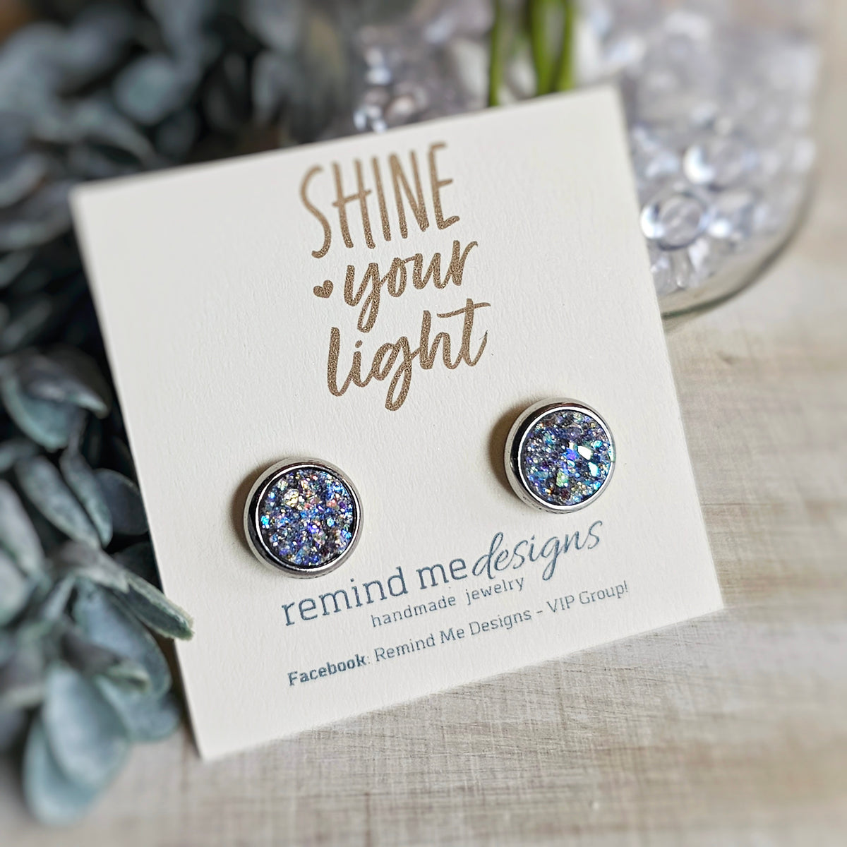 Iridescent Gray Druzy Stud Earrings