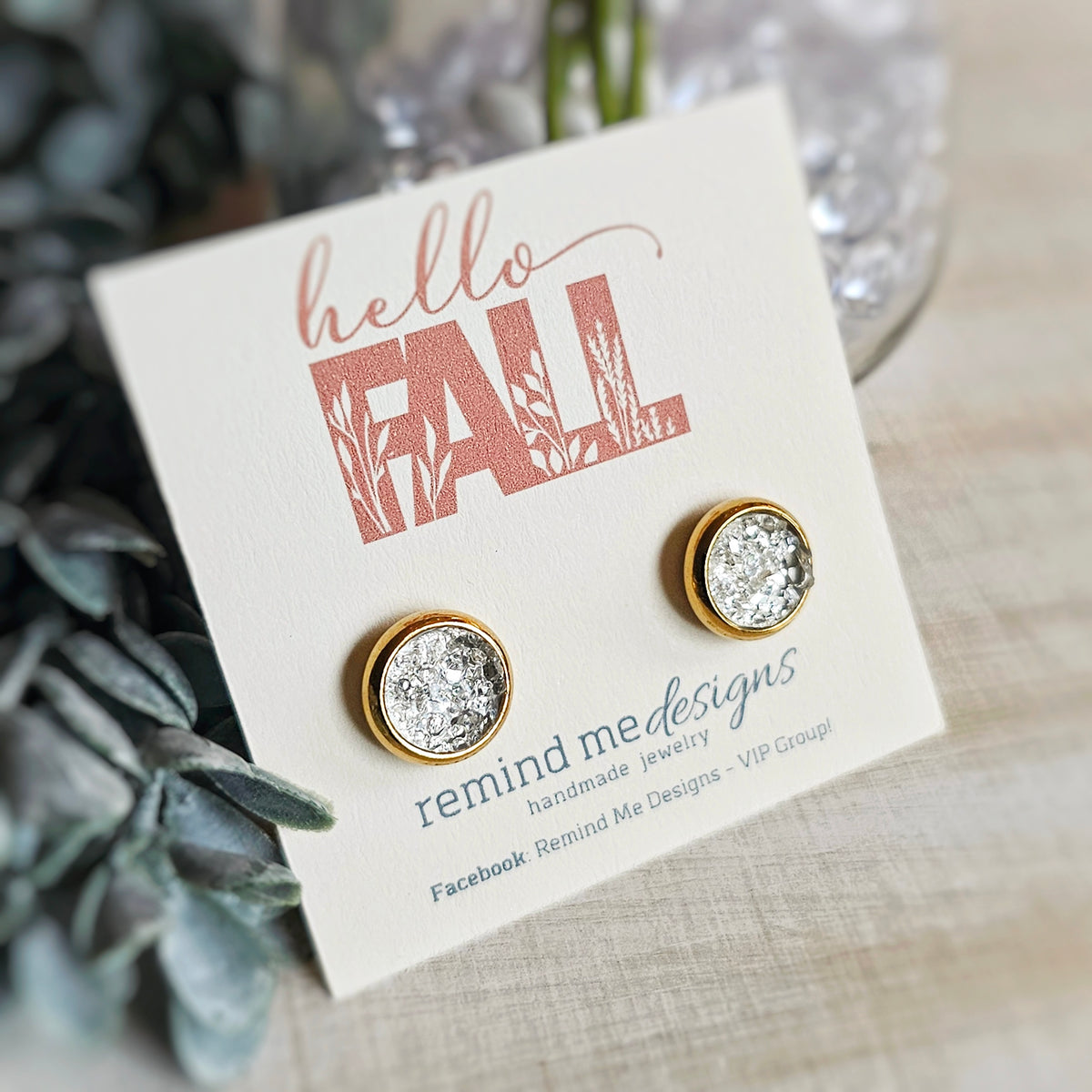 Clear and Gold Druzy Stud Earrings