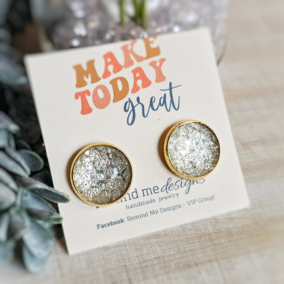 Clear and Gold Druzy Stud Earrings