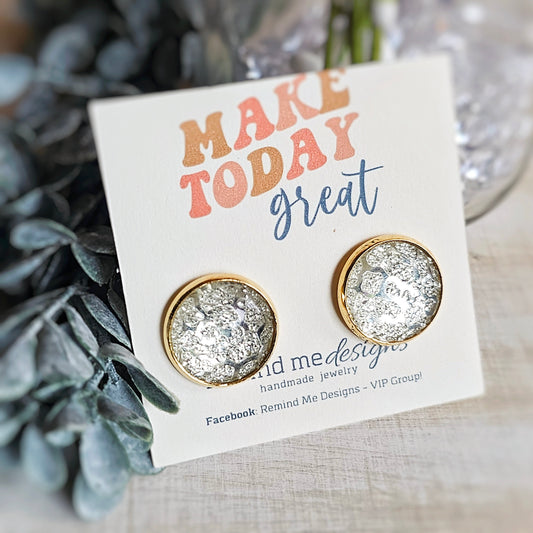 Clear and Gold Druzy Stud Earrings