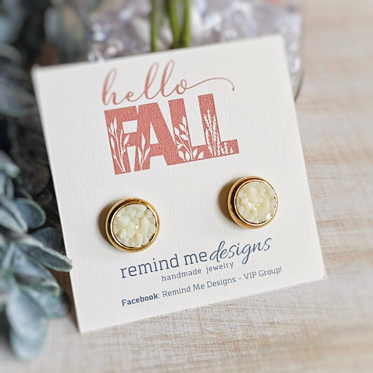 Cream and Gold Druzy Stud Earrings