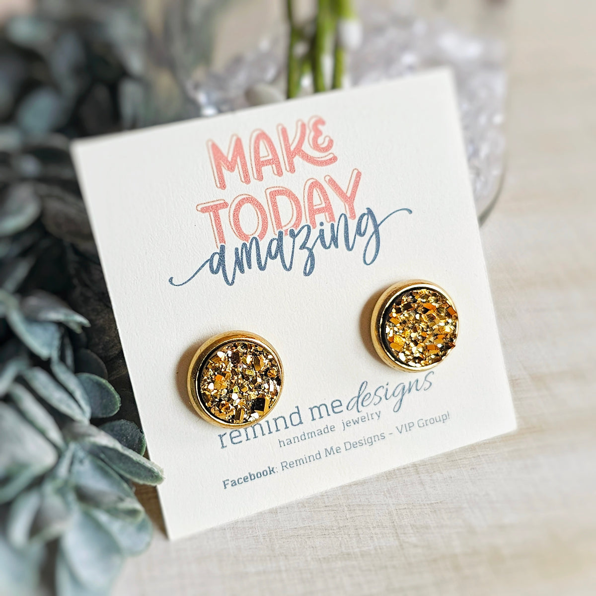 Gold Druzy Stud Earrings
