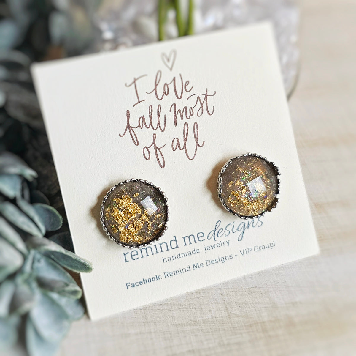 Gold and Silver Flake Druzy Stud Earrings