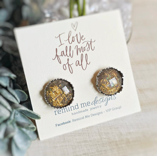 Gold and Silver Flake Druzy Stud Earrings