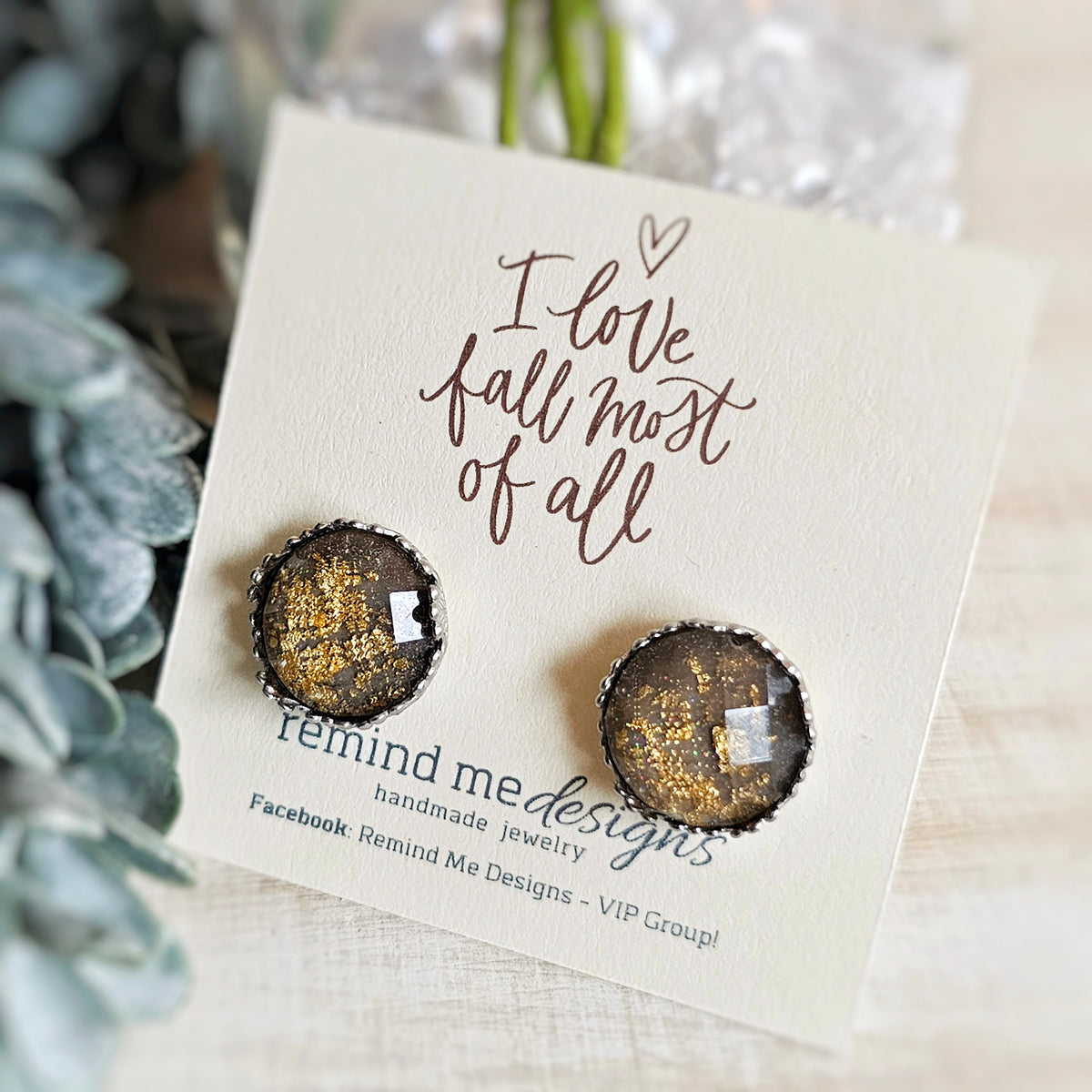 Gold and Silver Flake Druzy Stud Earrings