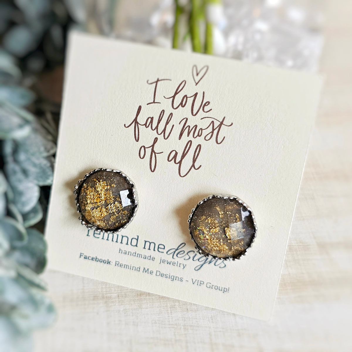 Gold and Silver Flake Druzy Stud Earrings