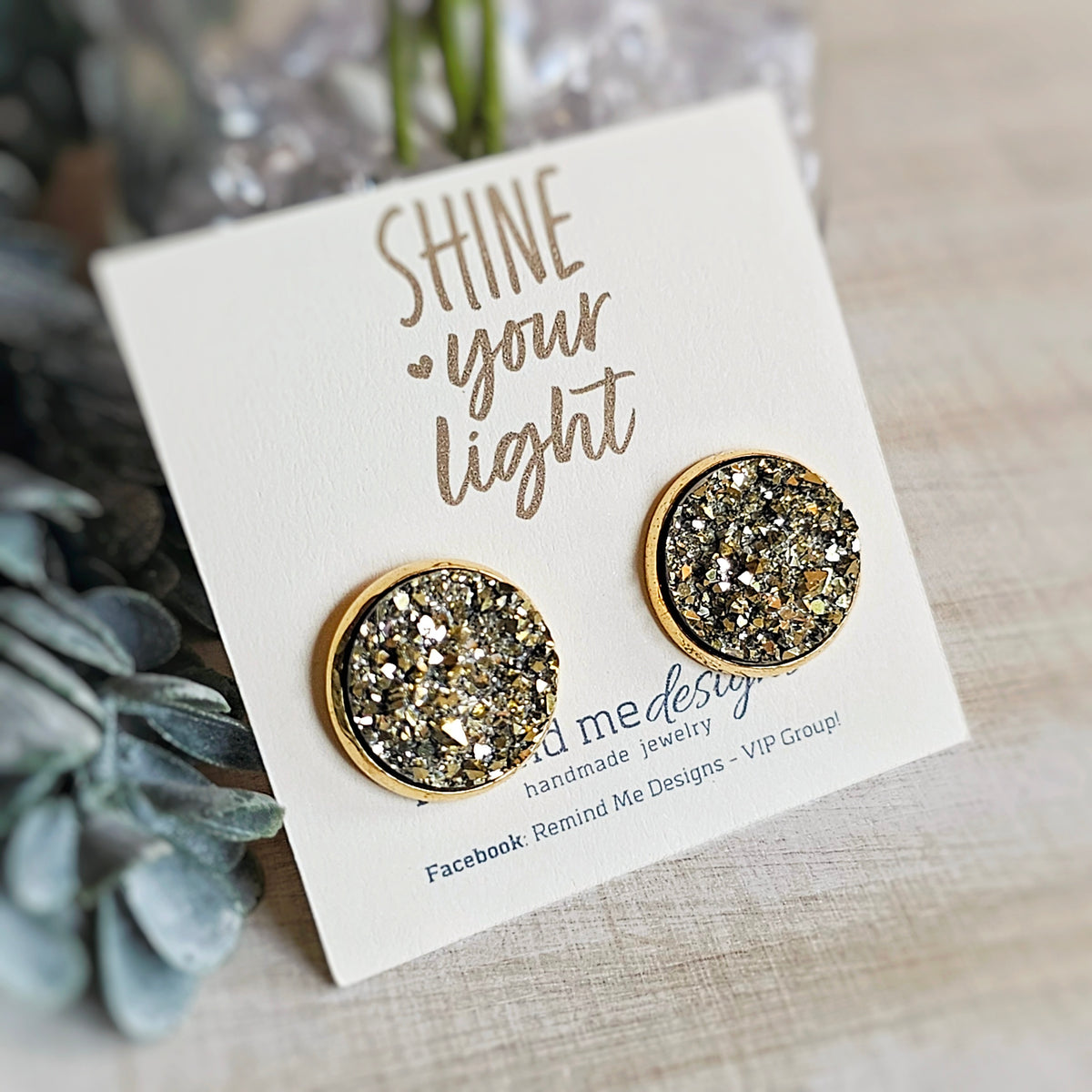 Gold Druzy Stud Earrings