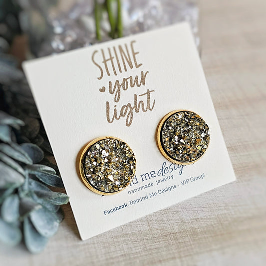 Gold Druzy Stud Earrings