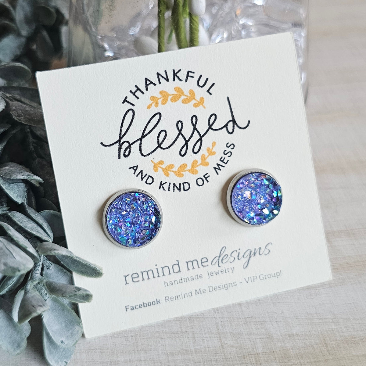 Purple Druzy Stud Earrings