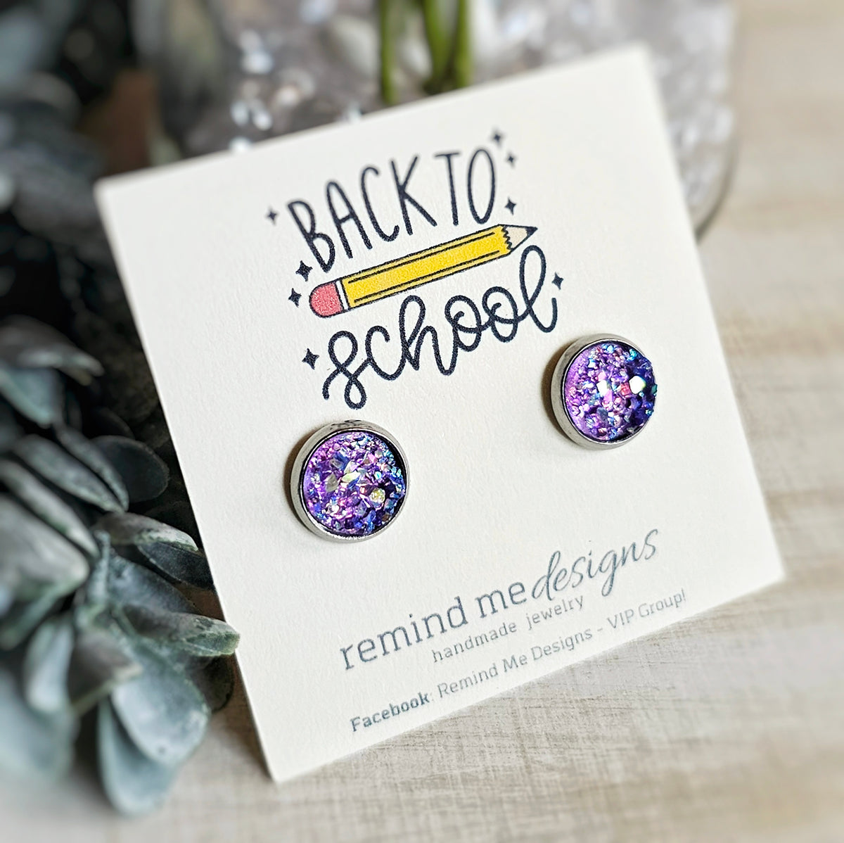 Purple Druzy Stud Earrings
