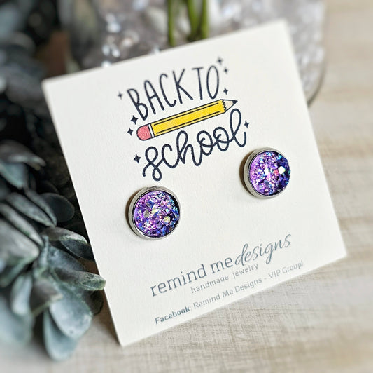 Purple Druzy Stud Earrings