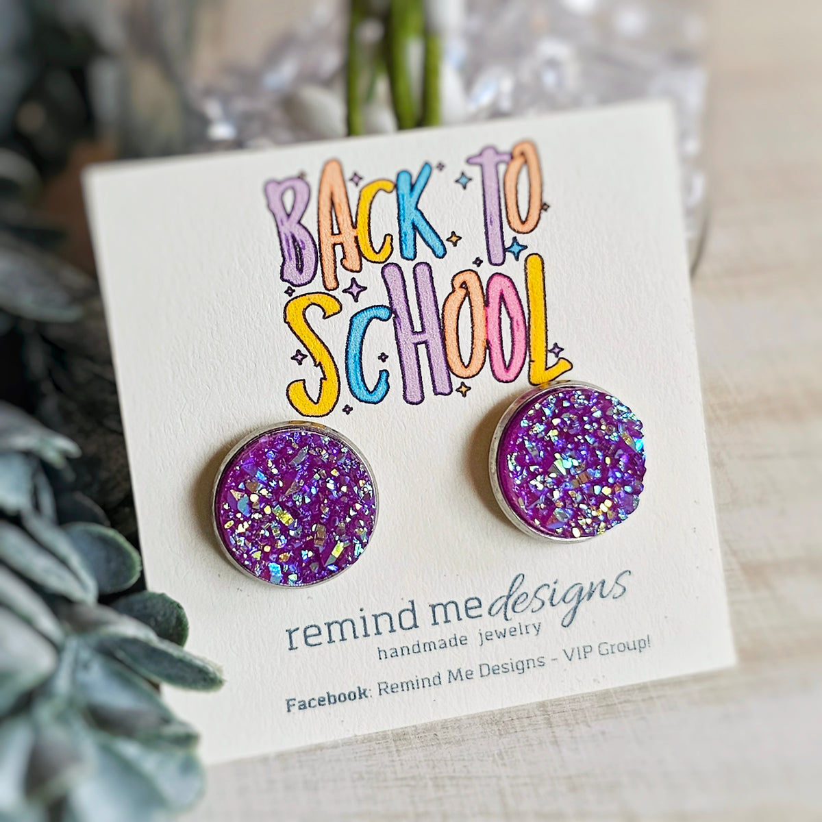 Iridescent Purple Druzy Stud Earrings