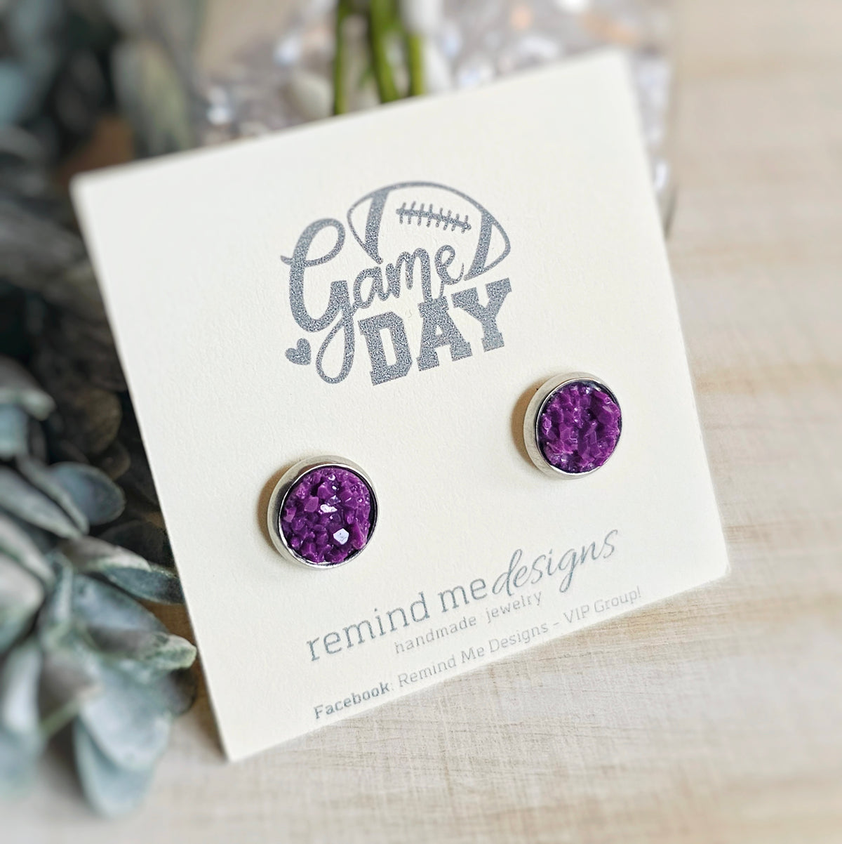 Purple Druzy Stud Earrings