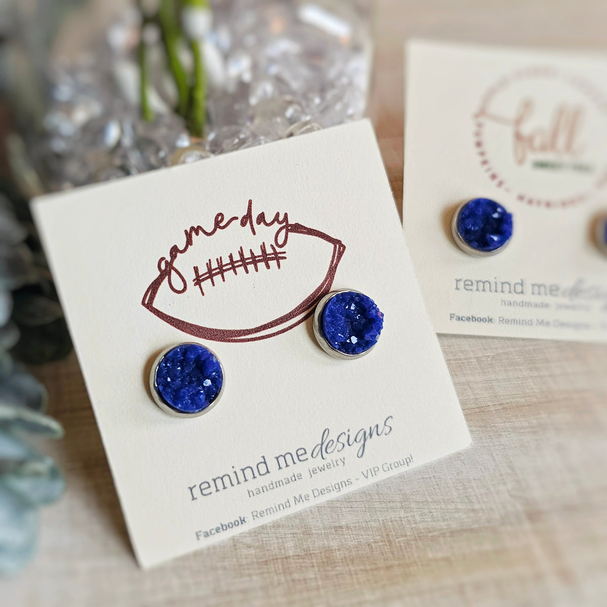Blue Druzy Stud Earrings
