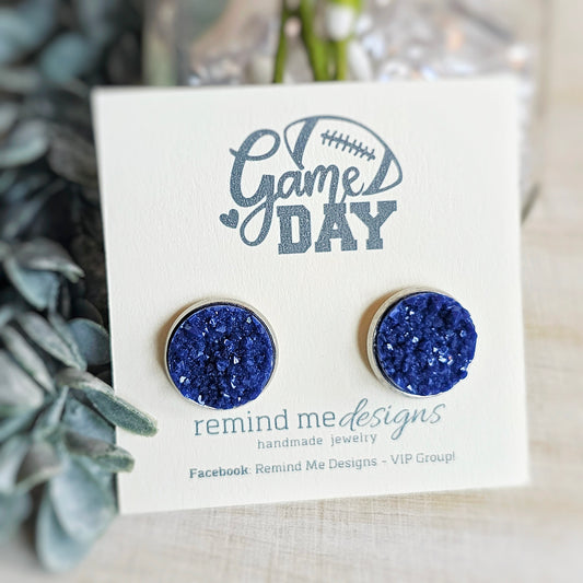 Blue Druzy Stud Earrings