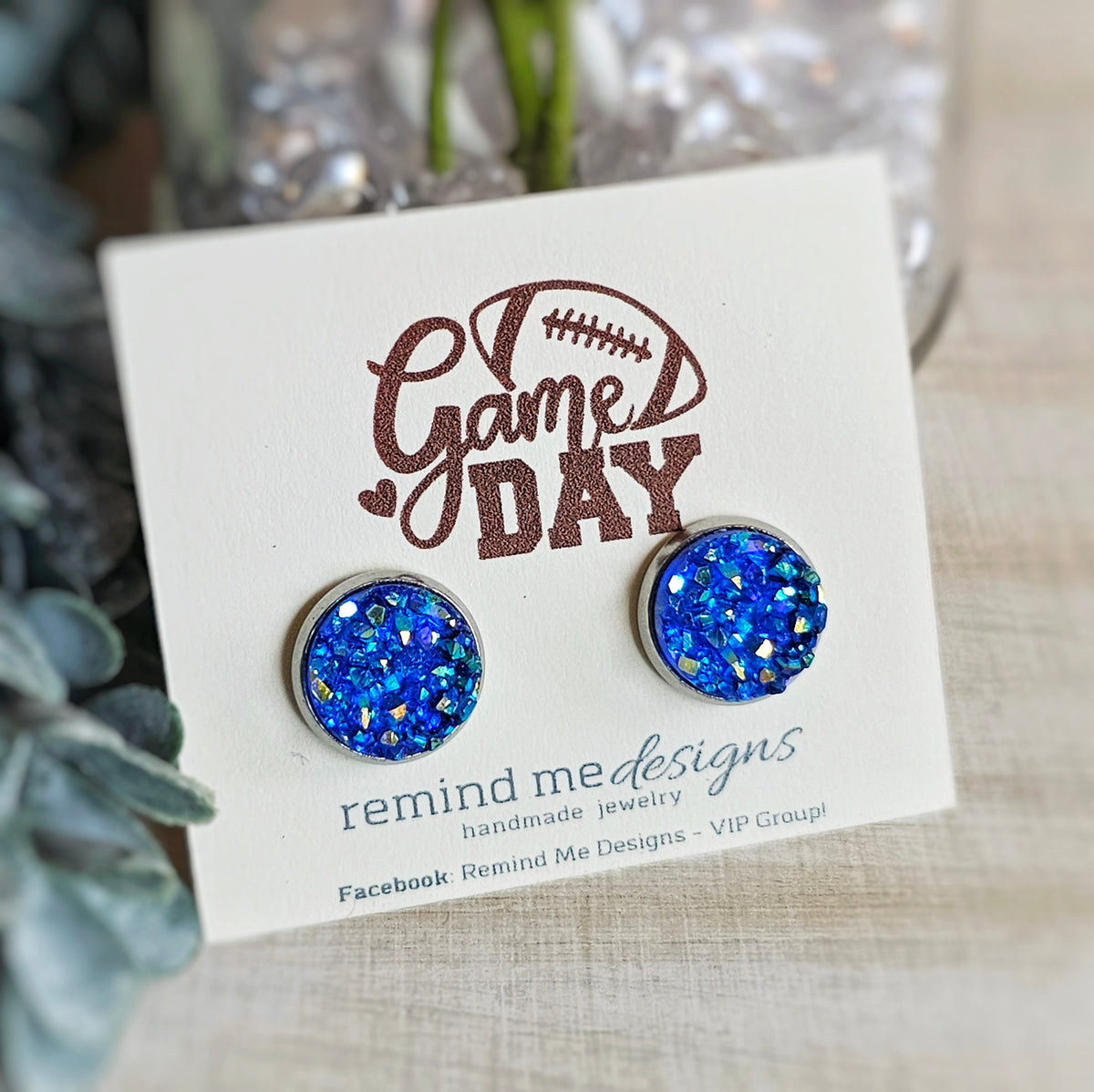 Iridescent Blue Druzy Stud Earrings