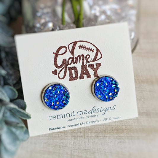 Iridescent Blue Druzy Stud Earrings