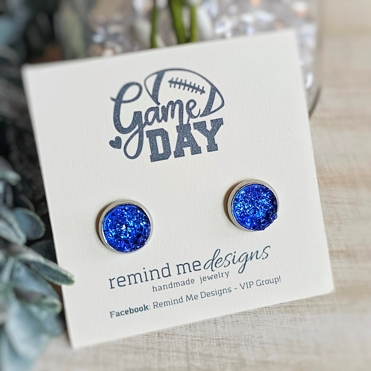 Iridescent Blue Druzy Stud Earrings