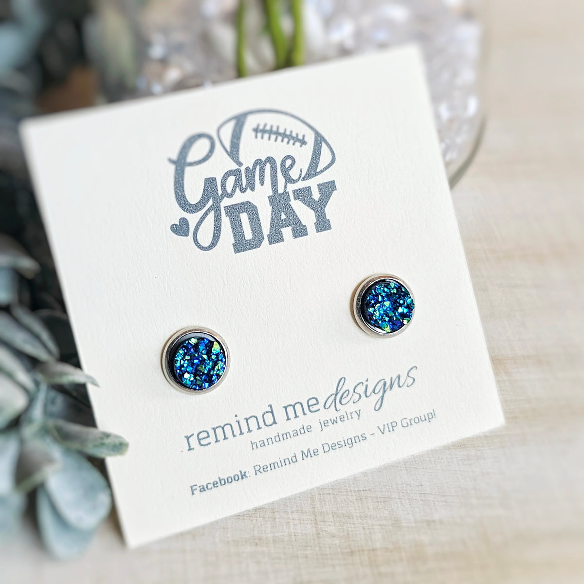 Metallic Blue and Green Druzy Stud Earrings