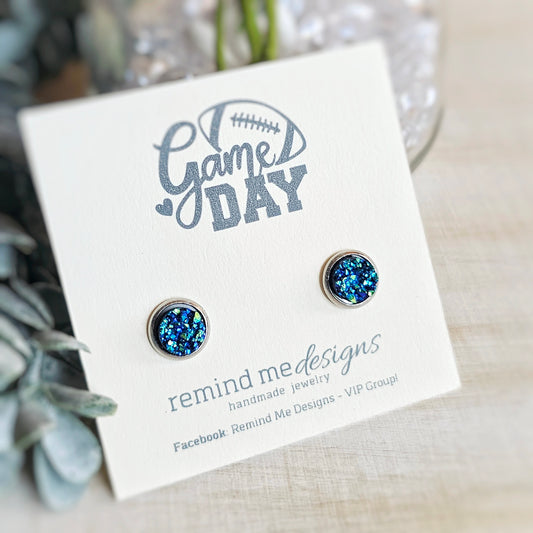 Metallic Blue and Green Druzy Stud Earrings