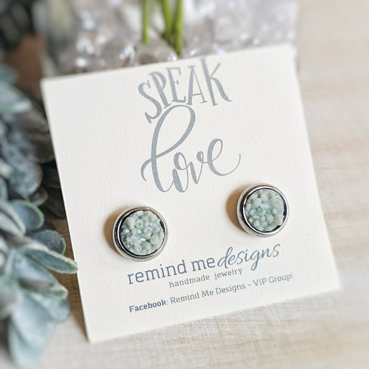 Light Sage Green Druzy Stud Earrings