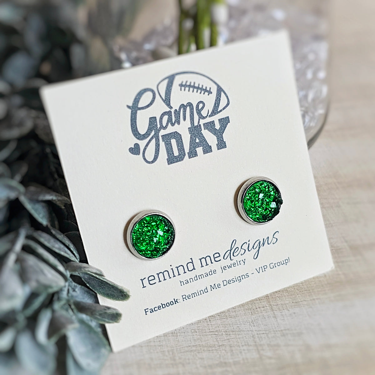 Green Druzy Stud Earrings
