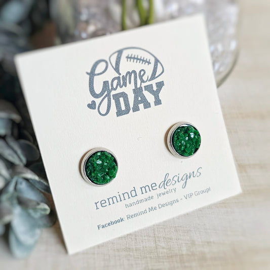 Green Druzy Stud Earrings