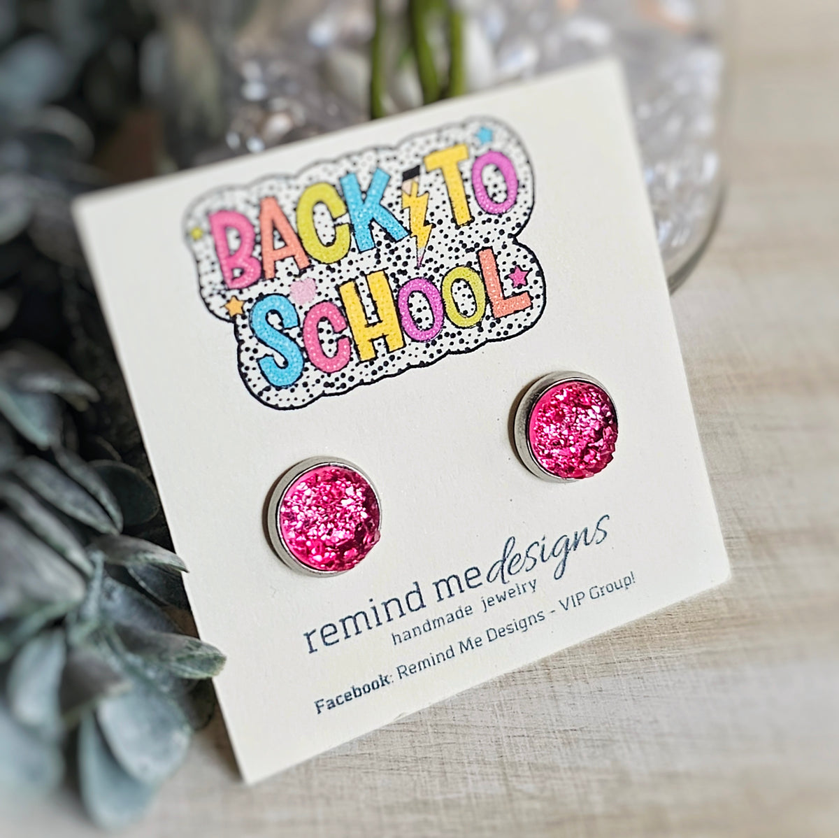 Hot Pink Druzy Stud Earrings