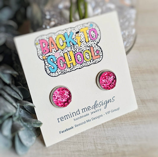 Hot Pink Druzy Stud Earrings