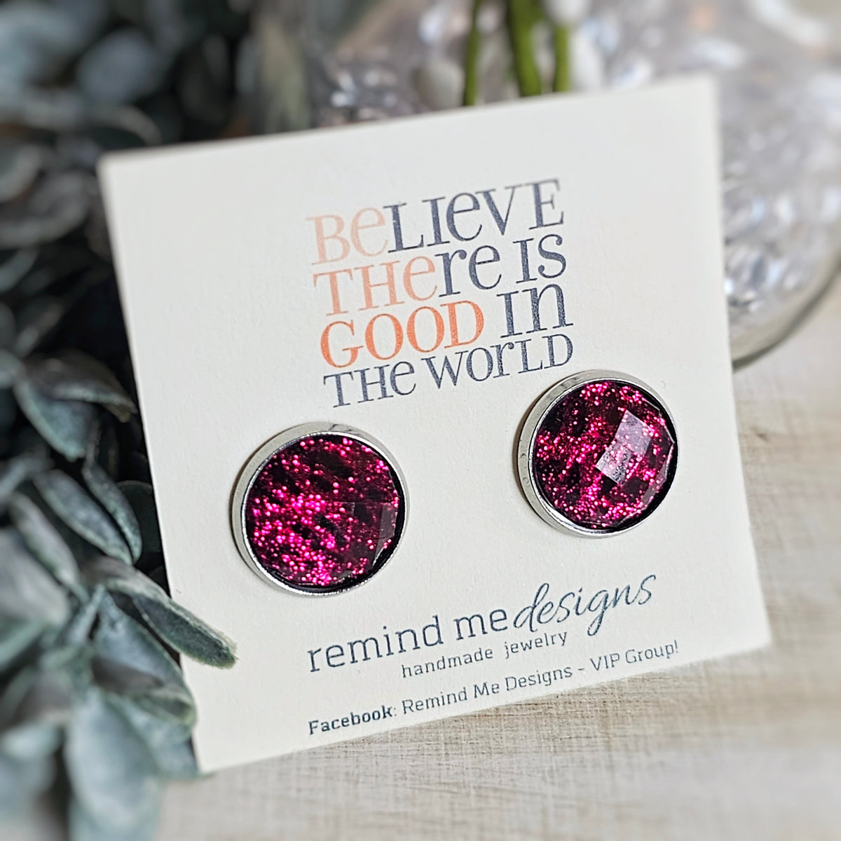 Hot Pink Leopard Druzy Stud Earrings