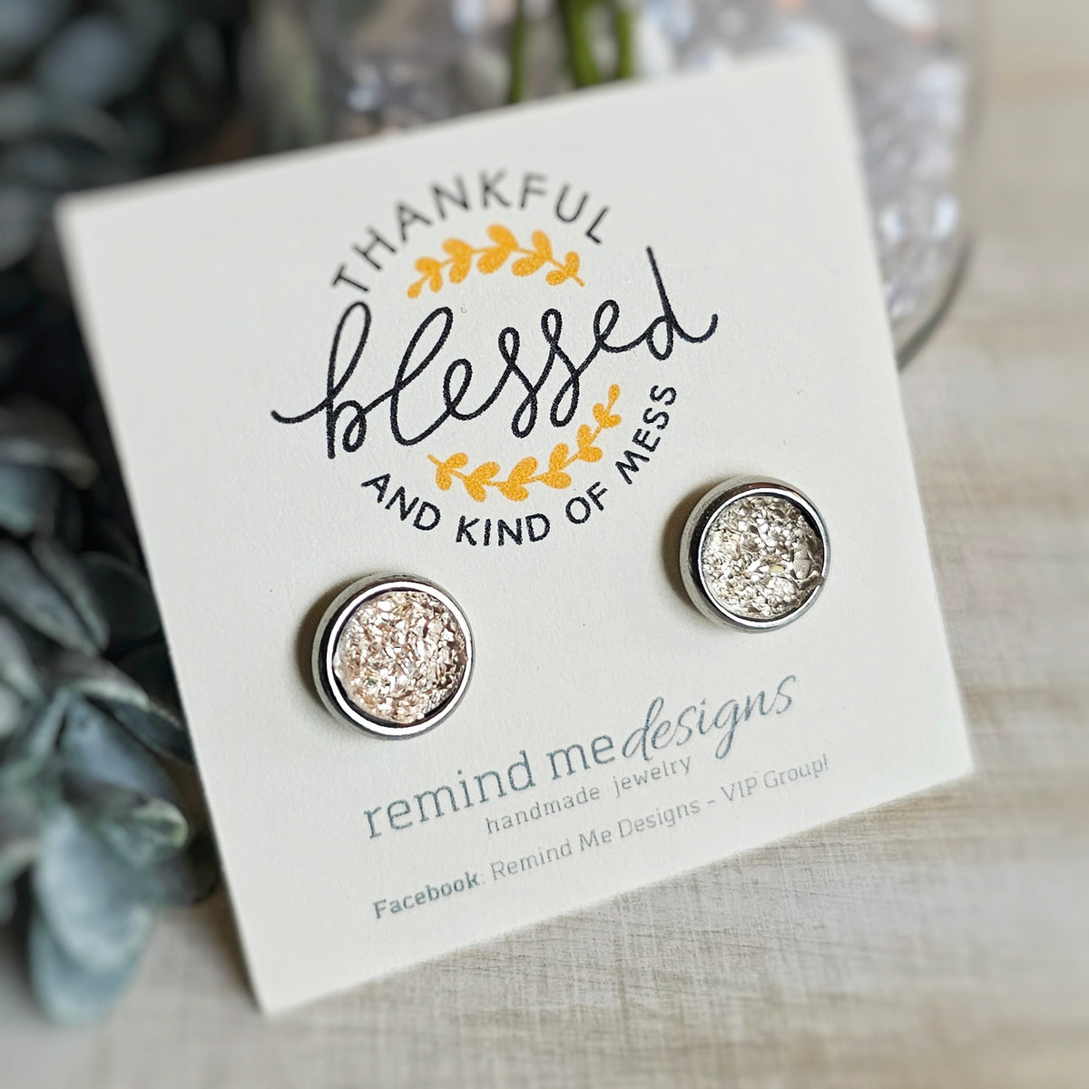 Pale Pink Druzy Stud Earrings