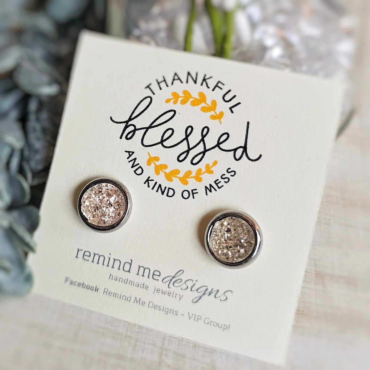 Pale Pink Druzy Stud Earrings